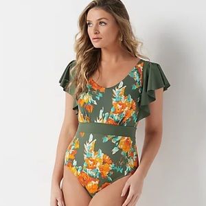 Denim & Co flutter sleeve one piece swimsuit 24W